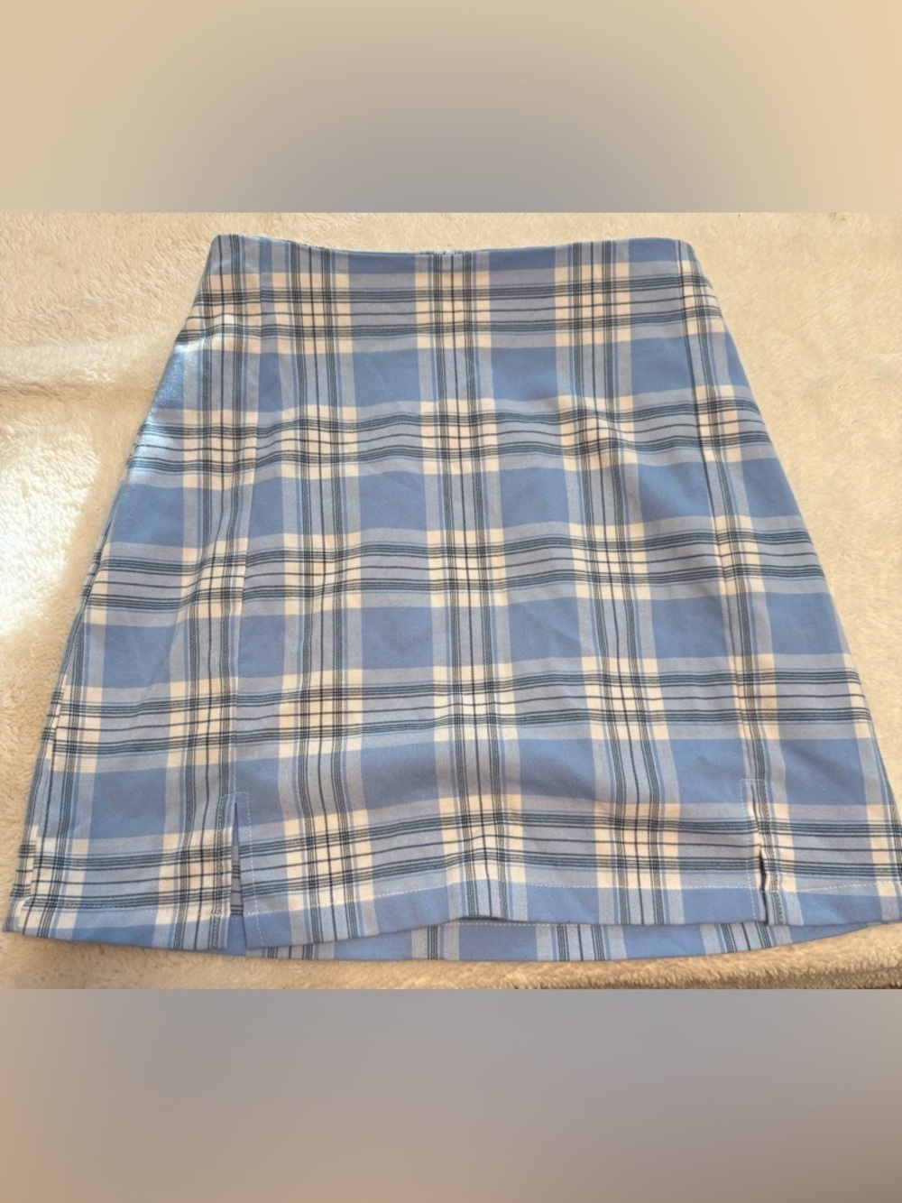 Brandy Melville Blue and White Plaid Mini Skirt